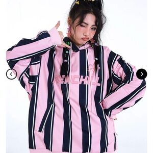 Frenchi Pink and Black Striped Puffer Jacket
